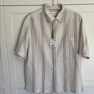 Zara Men's Casual Beige Striped Shirt, Size Large